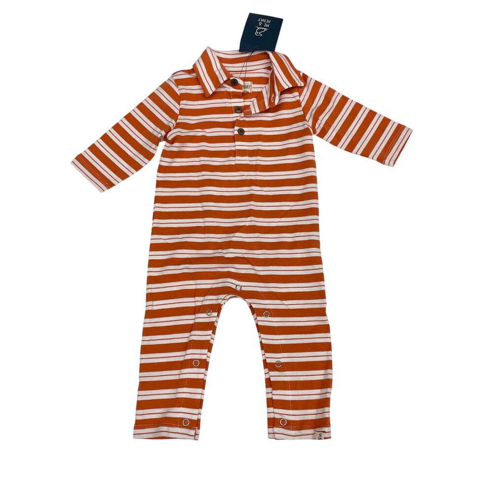 NWT Me & Henry 3/6M Pumpkin Stripe Kingston Romper